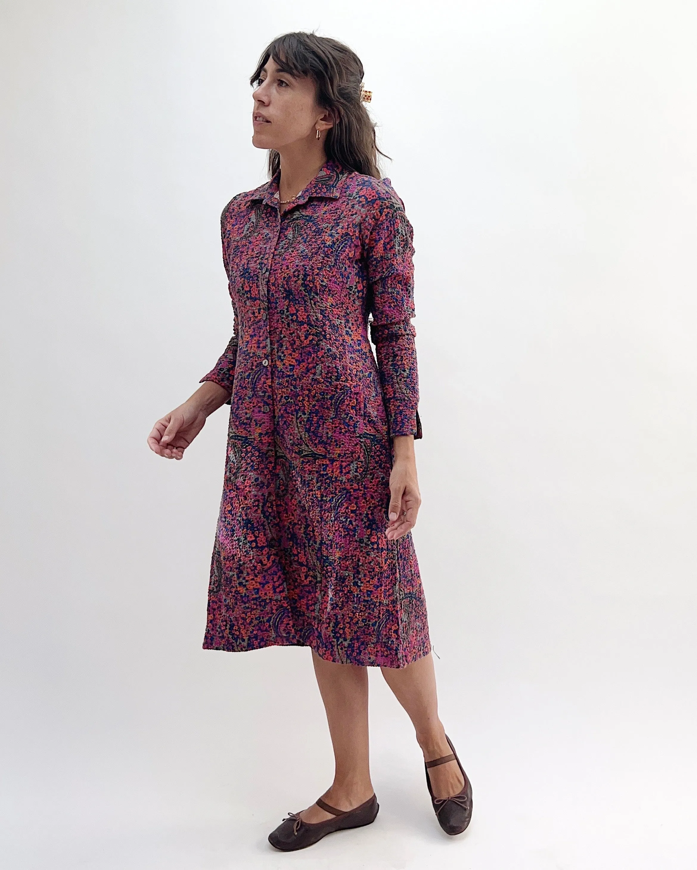 Habitat | Antique Floral Crinkle Crepe Shirt Dress in Apple