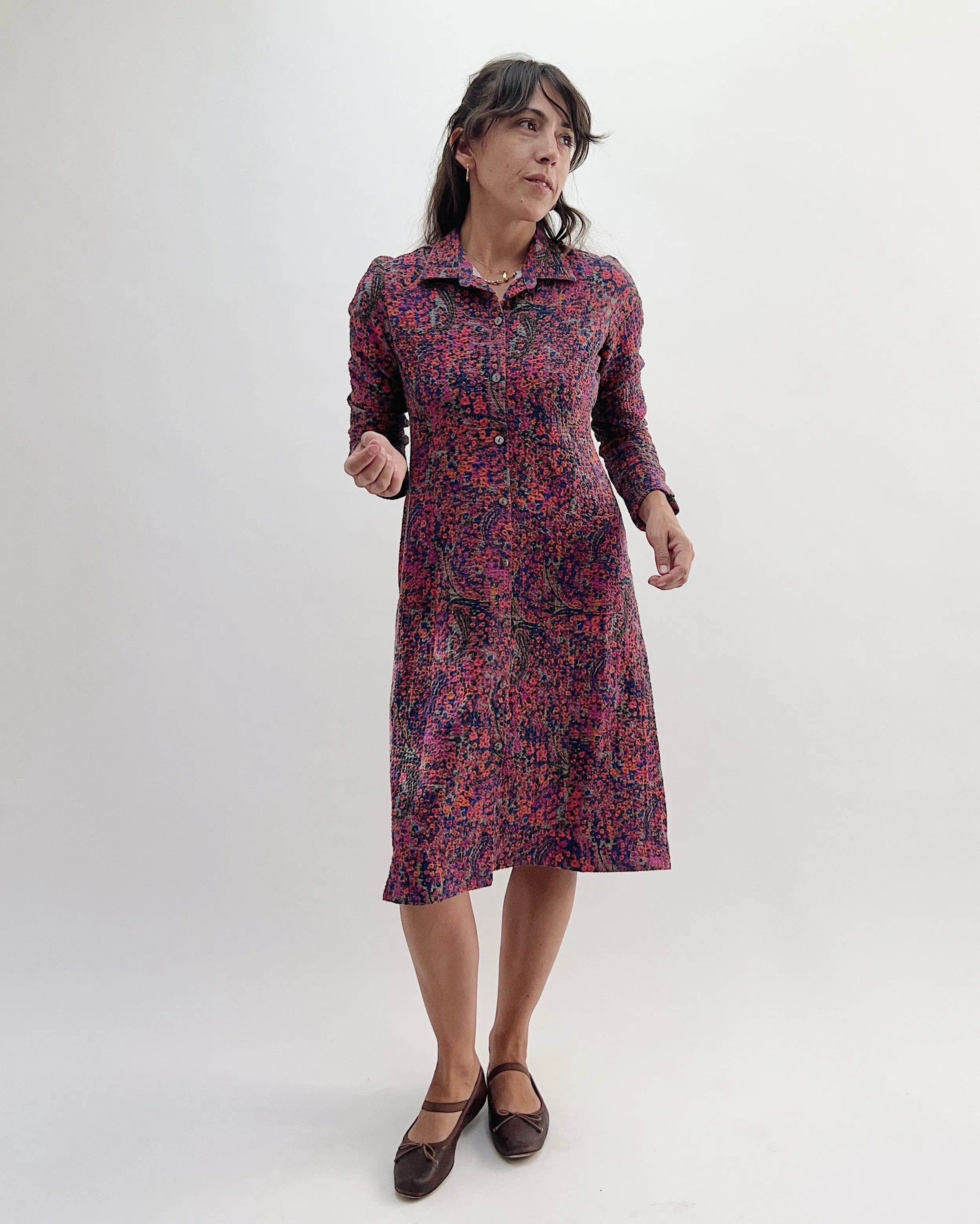 Habitat | Antique Floral Crinkle Crepe Shirt Dress in Apple