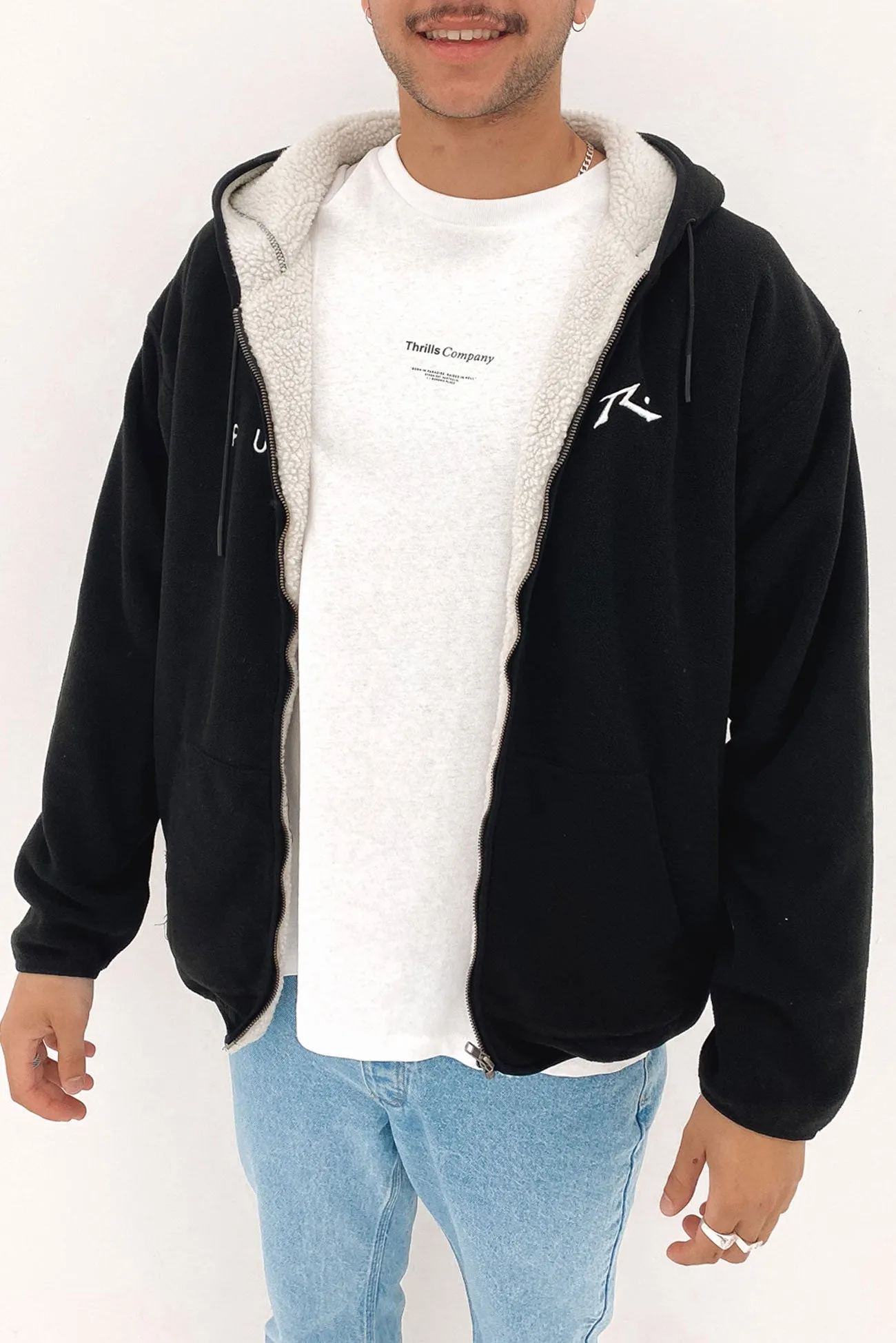 In Line Sherpa Zip Thru Polar Fleece Black