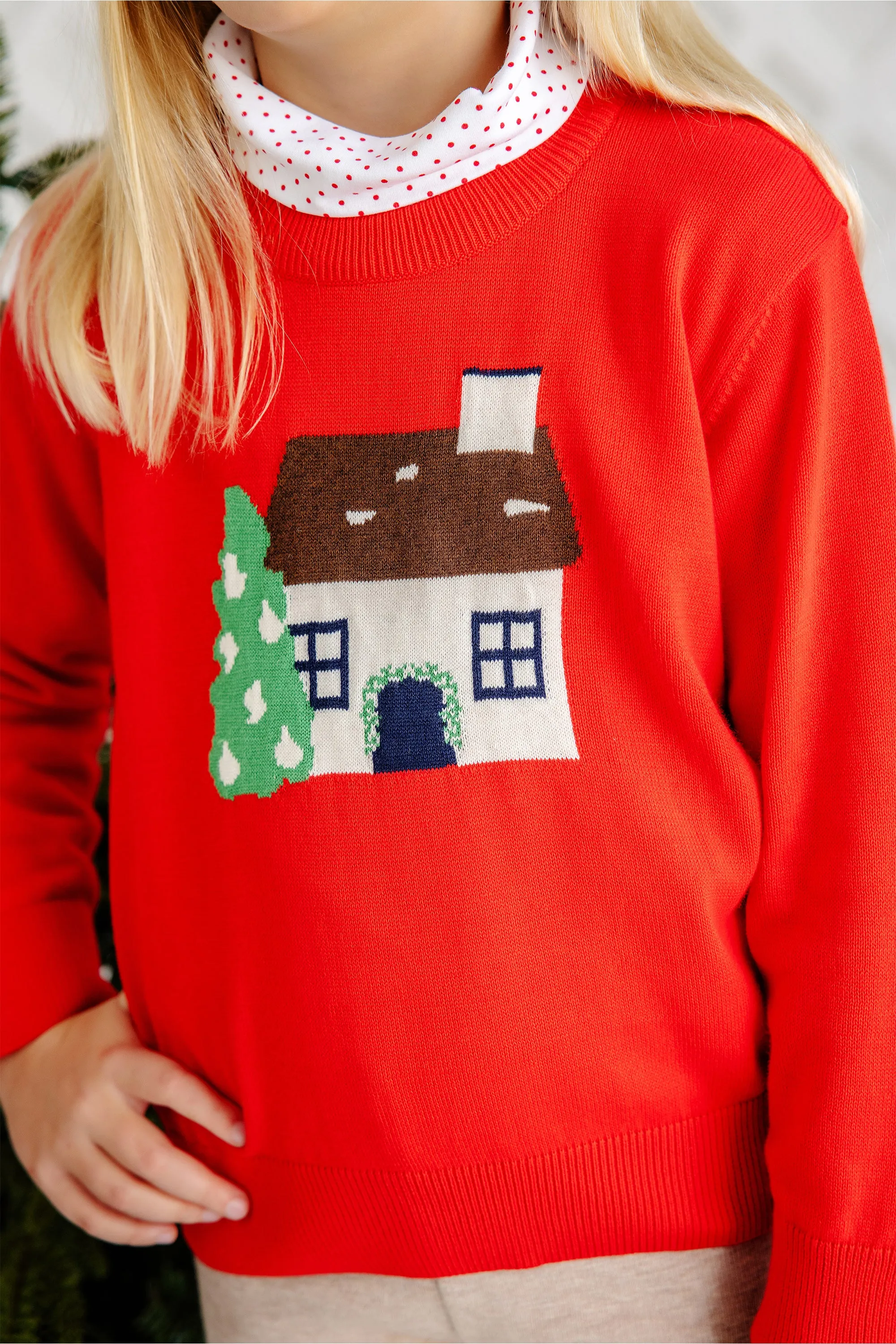 Isabelle's Intarsia Sweater - Richmond Red with House Intarsia