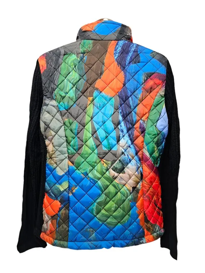 Jacket Quilted Knit Zipper Front Knit Sleeve - Abstract  Women's 91761