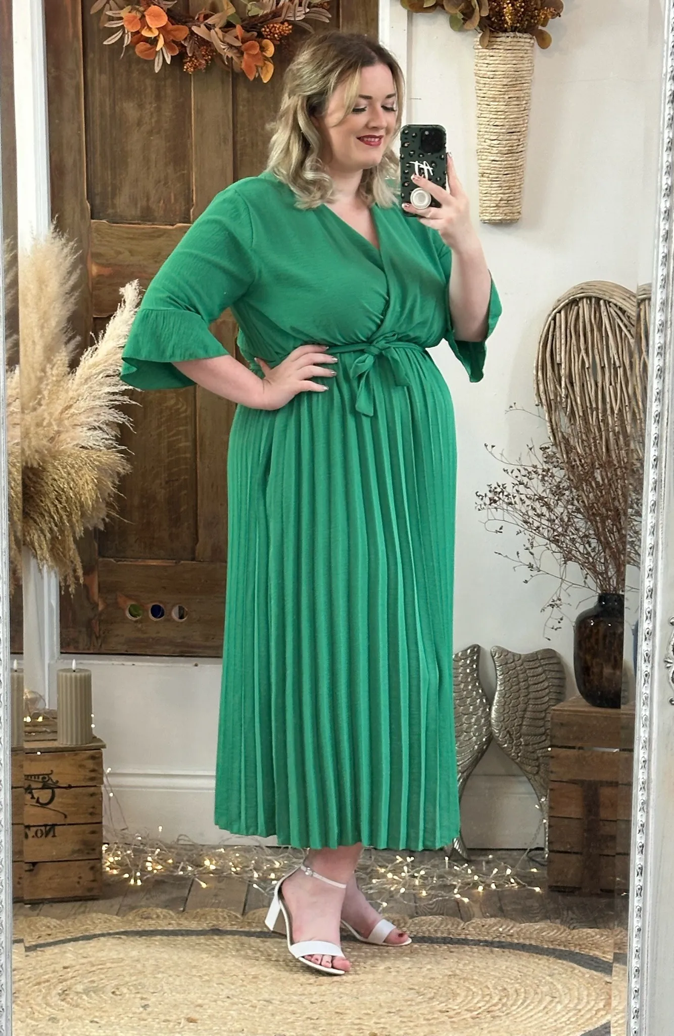 Jade Green Rowan Pleated Midaxi Dress