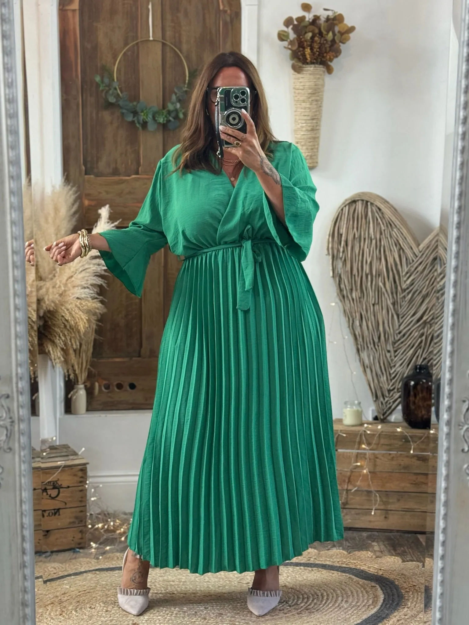 Jade Green Rowan Pleated Midaxi Dress