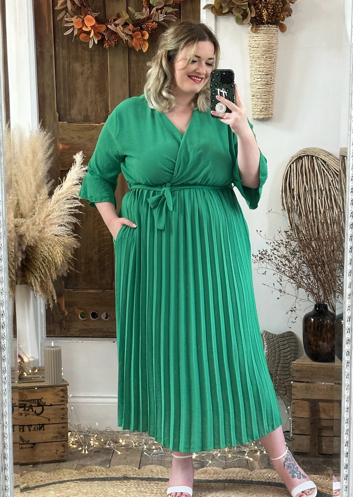 Jade Green Rowan Pleated Midaxi Dress