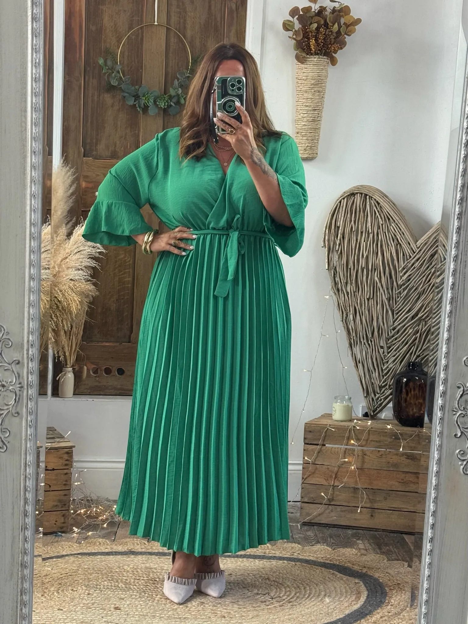 Jade Green Rowan Pleated Midaxi Dress