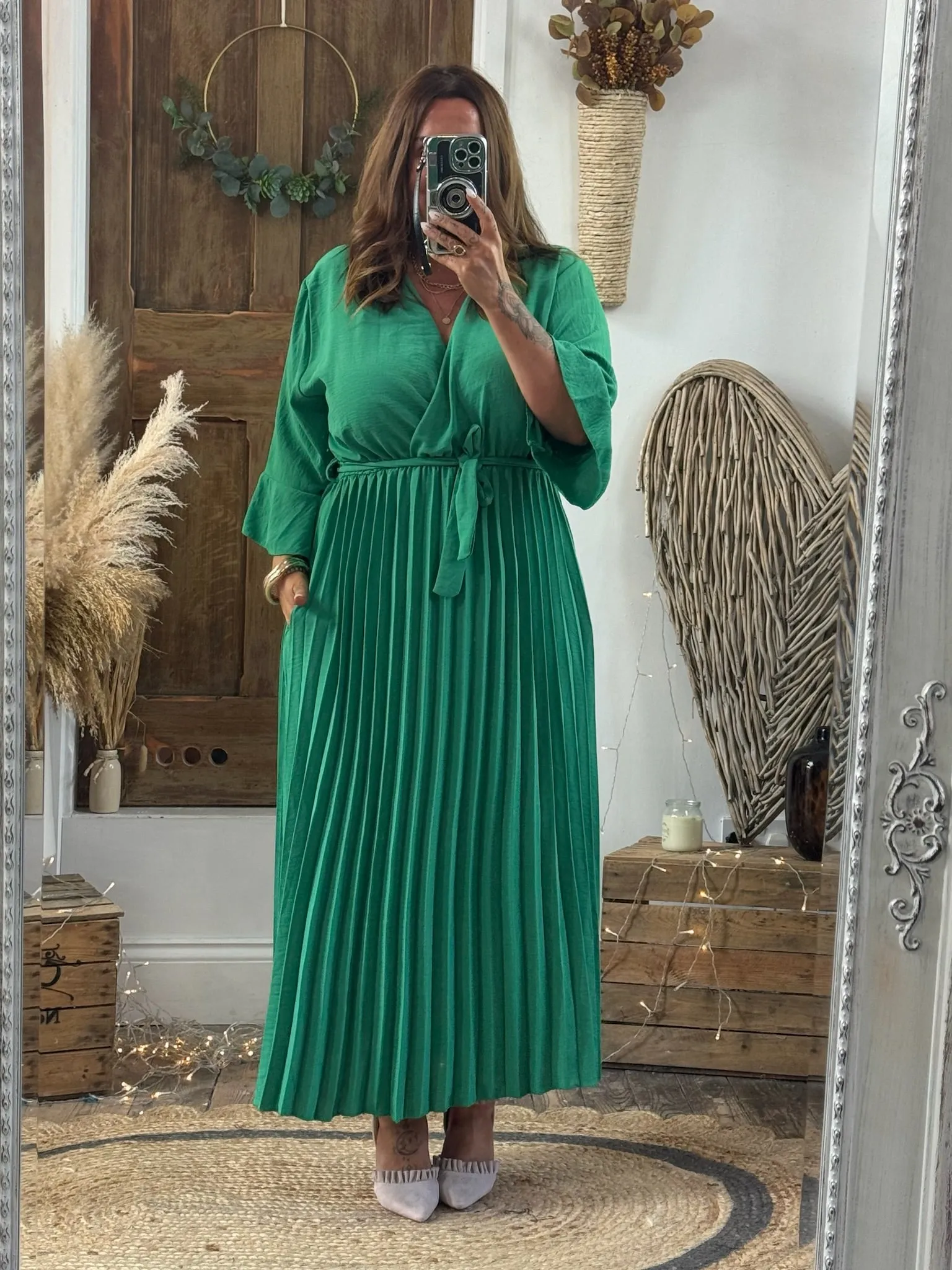 Jade Green Rowan Pleated Midaxi Dress