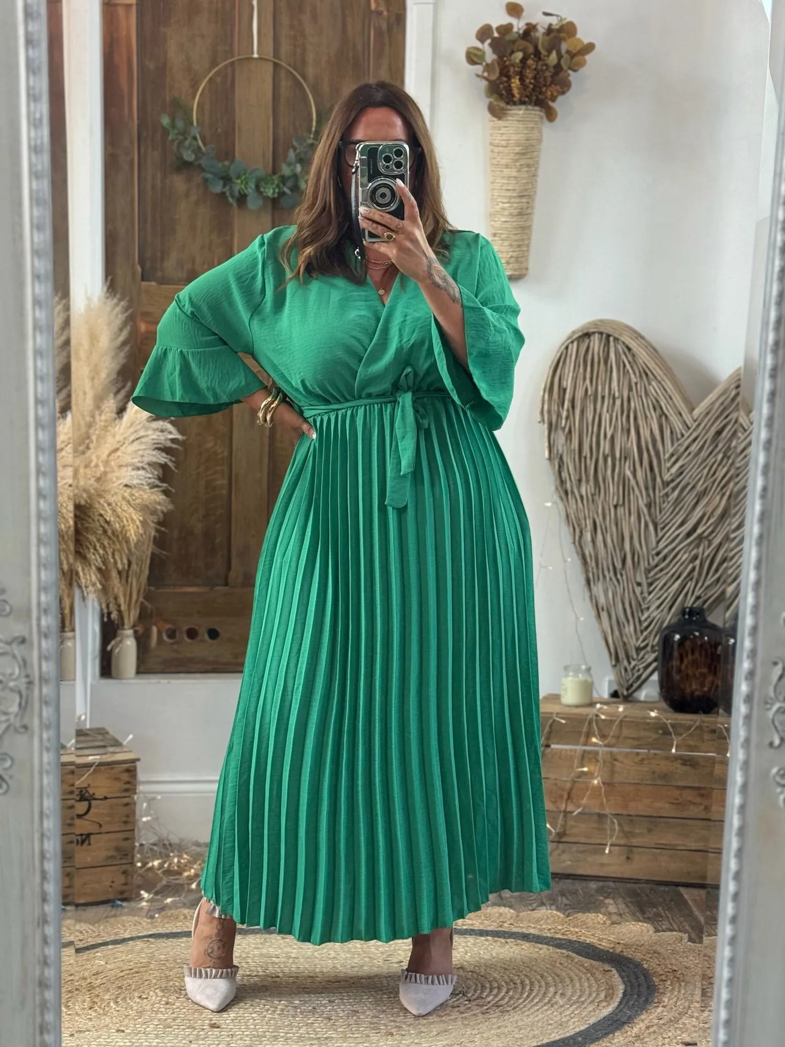 Jade Green Rowan Pleated Midaxi Dress