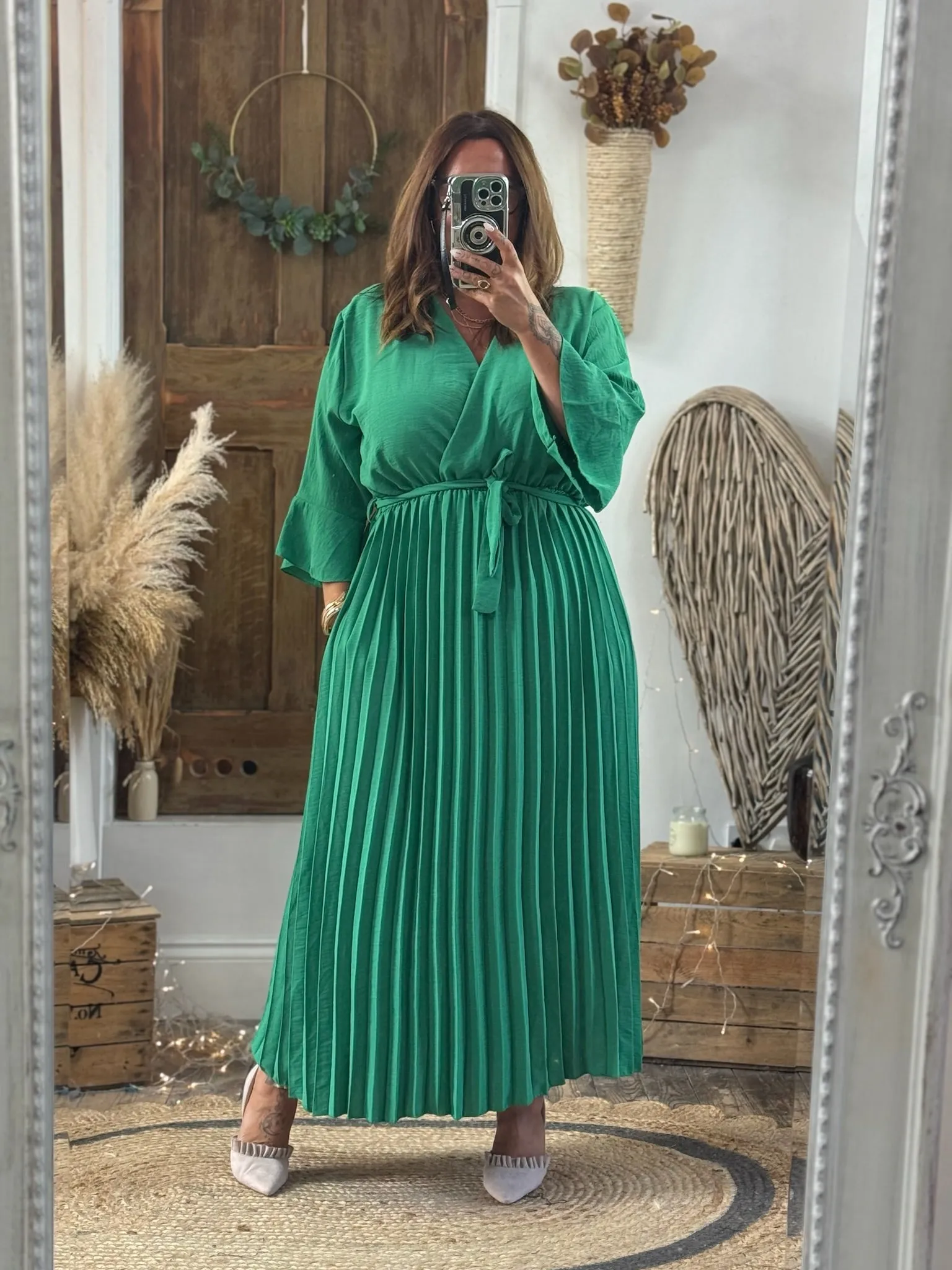 Jade Green Rowan Pleated Midaxi Dress