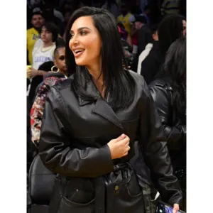 Kim Kardashian Black Leather Long Coat