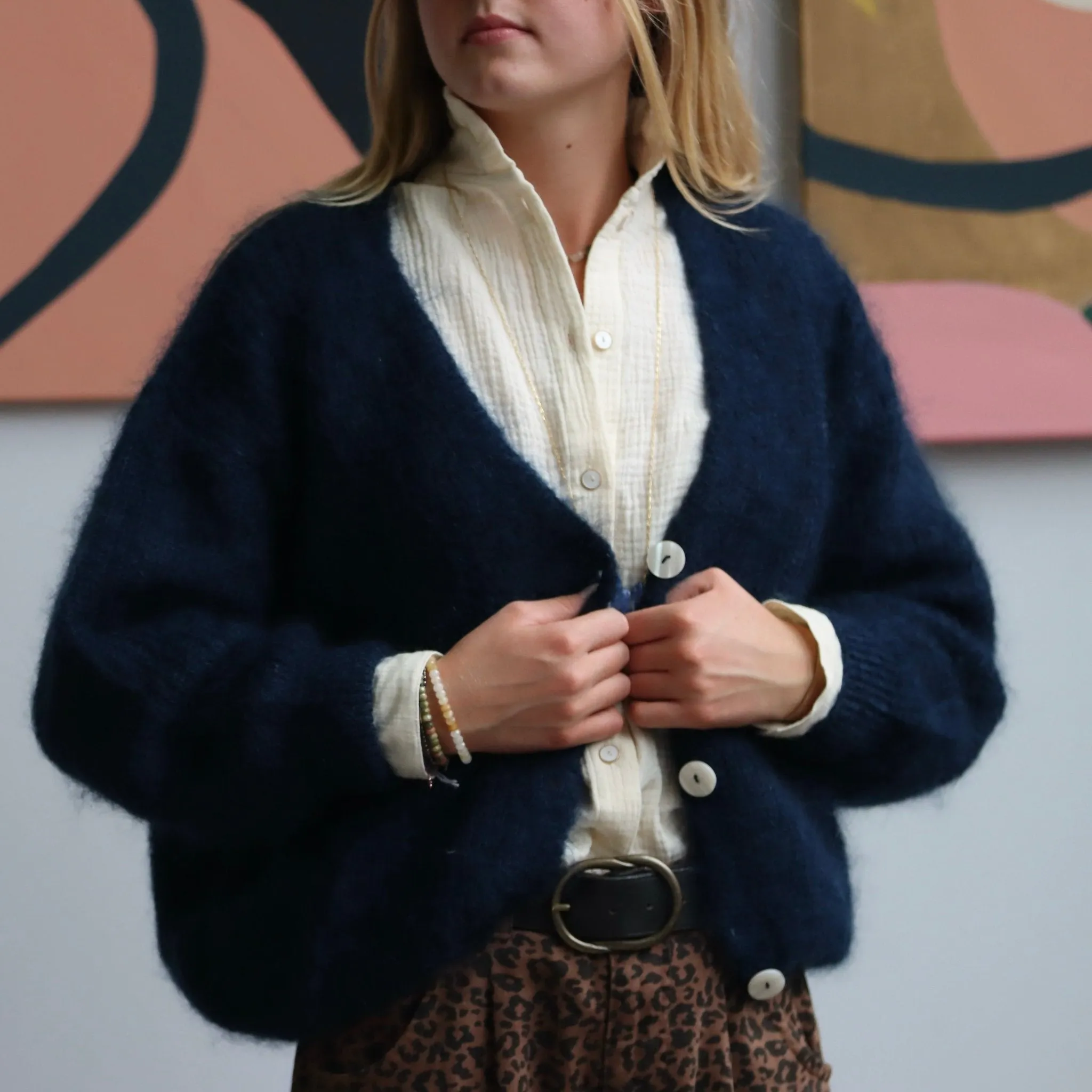 Le gilet Philippine mohair et laine - bleu marine