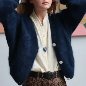 Le gilet Philippine mohair et laine - bleu marine