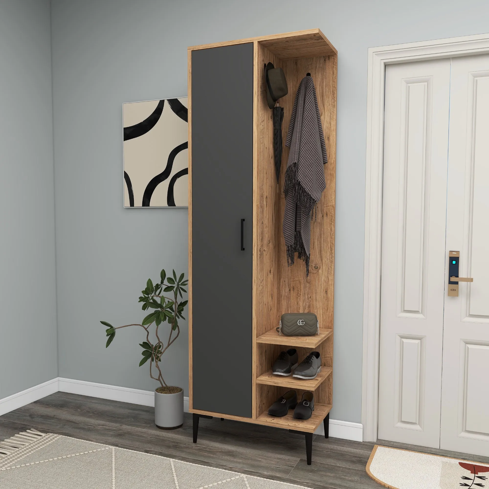 Leena Hallway Coat Rack with Cabinet and Shelves