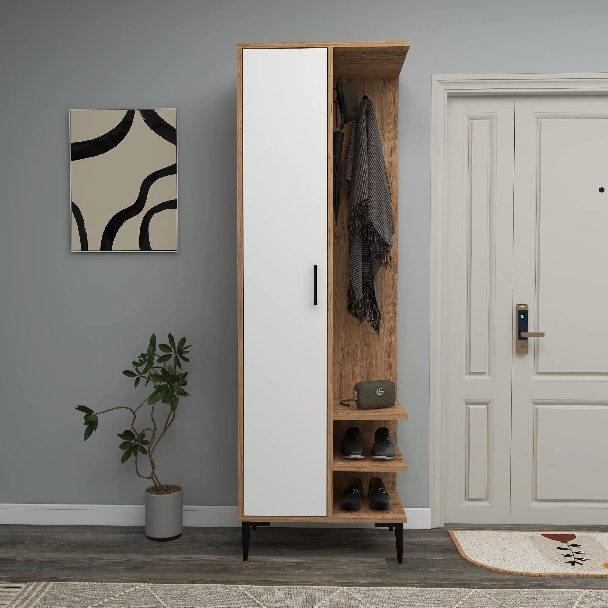 Leena Hallway Coat Rack with Cabinet and Shelves