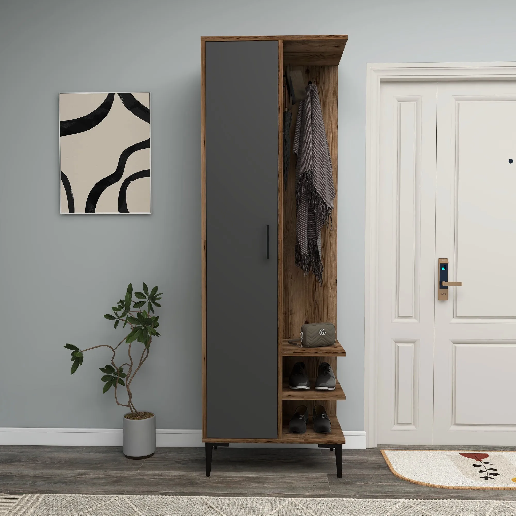 Leena Hallway Coat Rack with Cabinet and Shelves