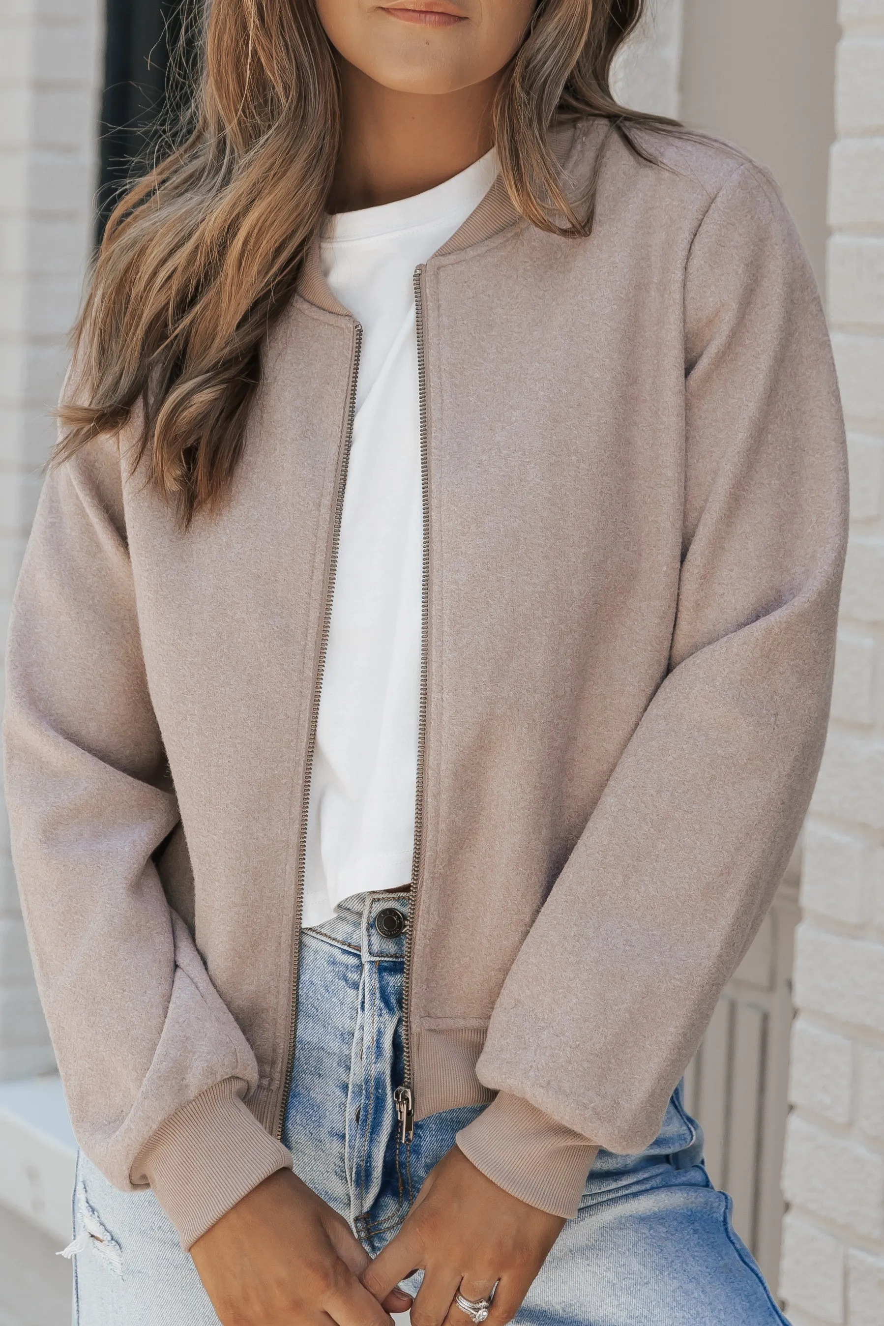 Light Mocha Contrast Bomber Jacket