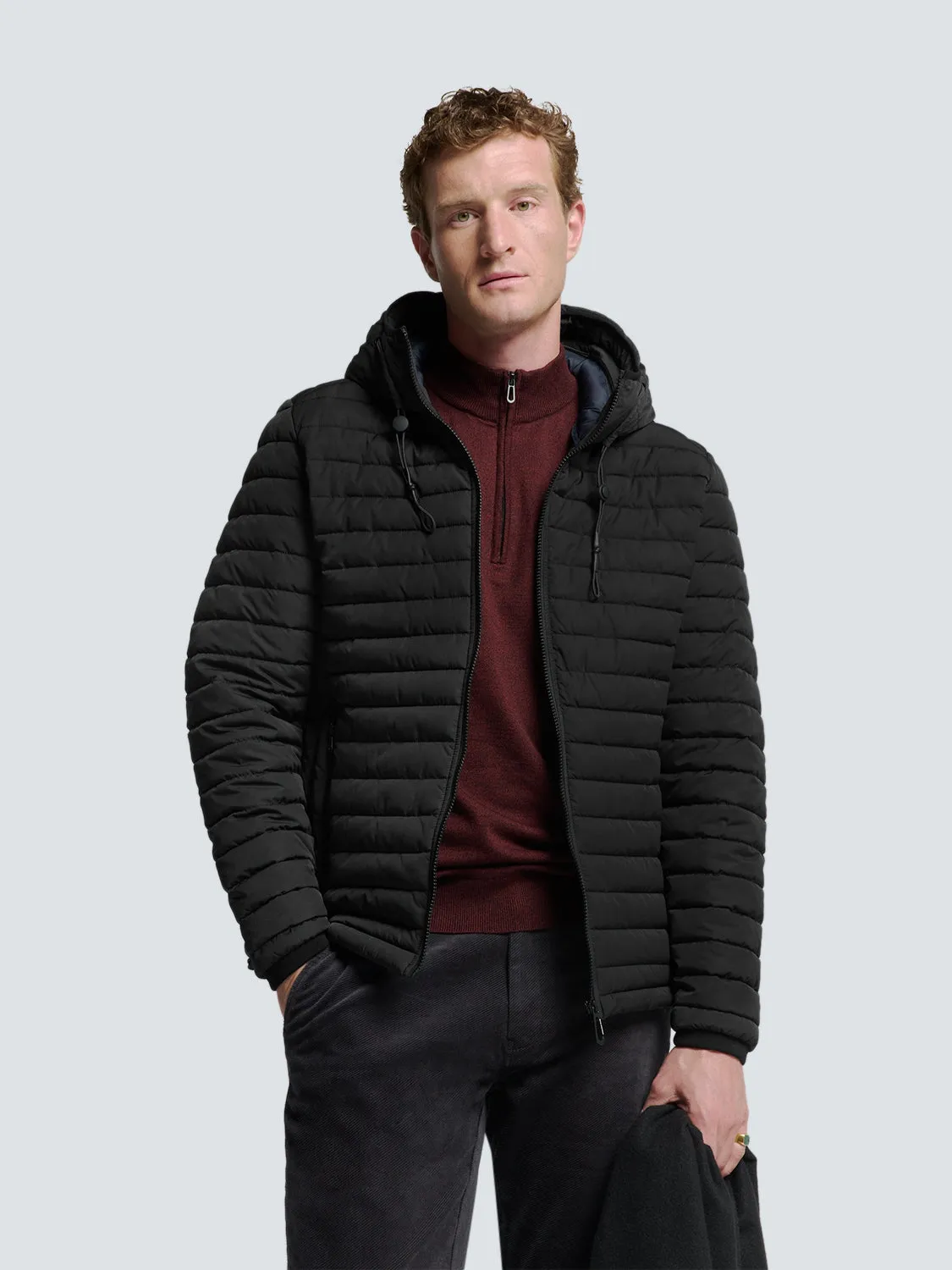 Lightweight Quilted Jacket with Hood and Adjustable Drawstrings: Functional and Stylish | Black