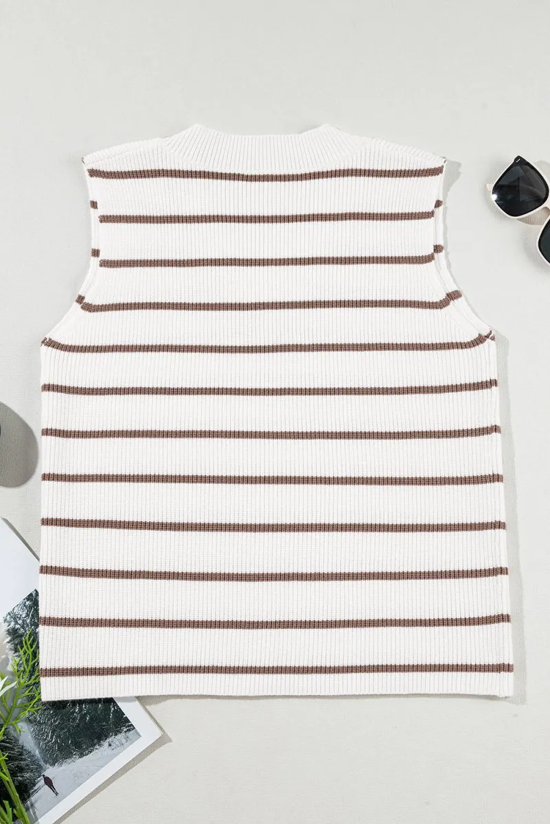 Loose Khaki Stripe Knitted Sweater Vest