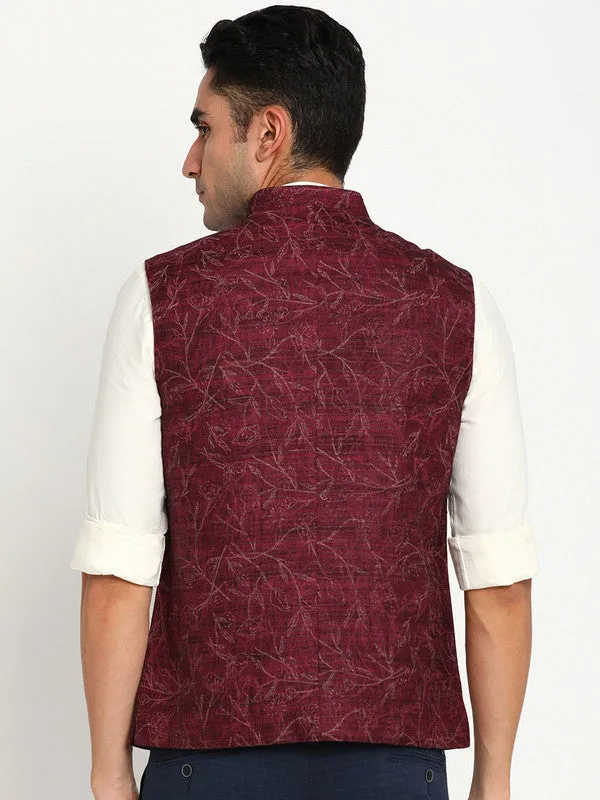 Maroon Printed Nehru Jacket