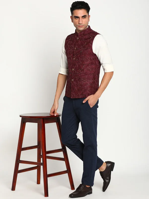 Maroon Printed Nehru Jacket