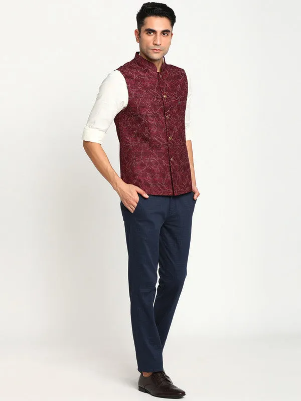 Maroon Printed Nehru Jacket