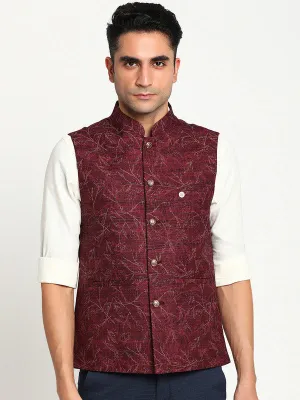 Maroon Printed Nehru Jacket