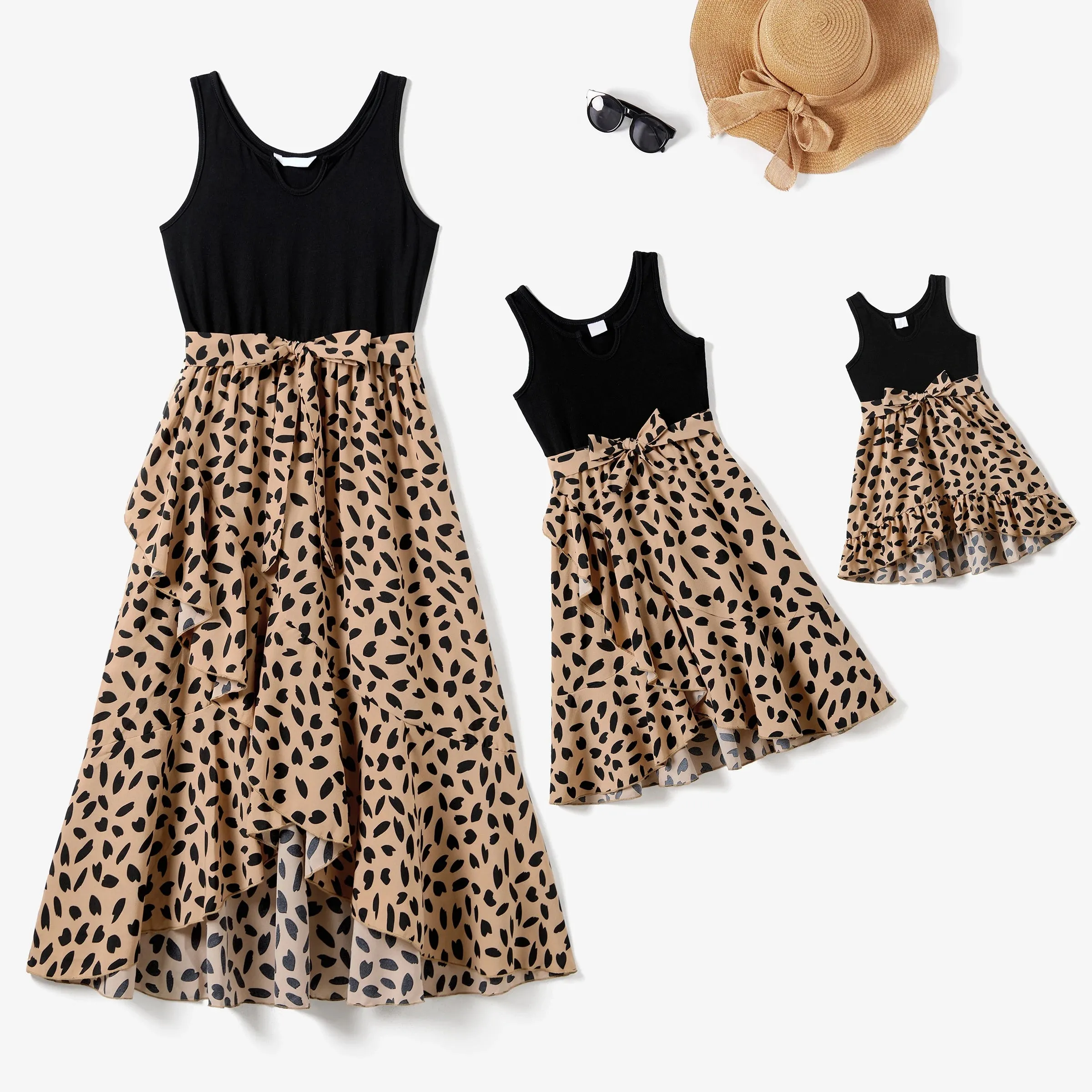 Matching Family Outfits Mommy and Me Dress Leopard Bowknot Dresses