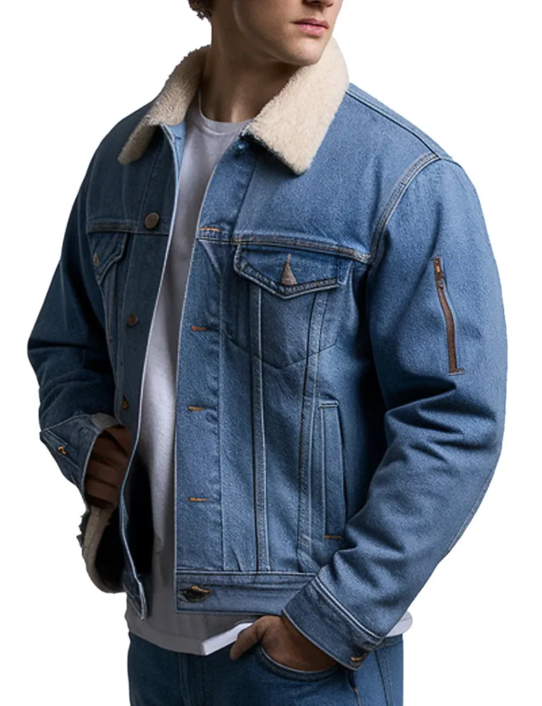 Men's Blue Chorus Denim Jacket with Sherpa Collar