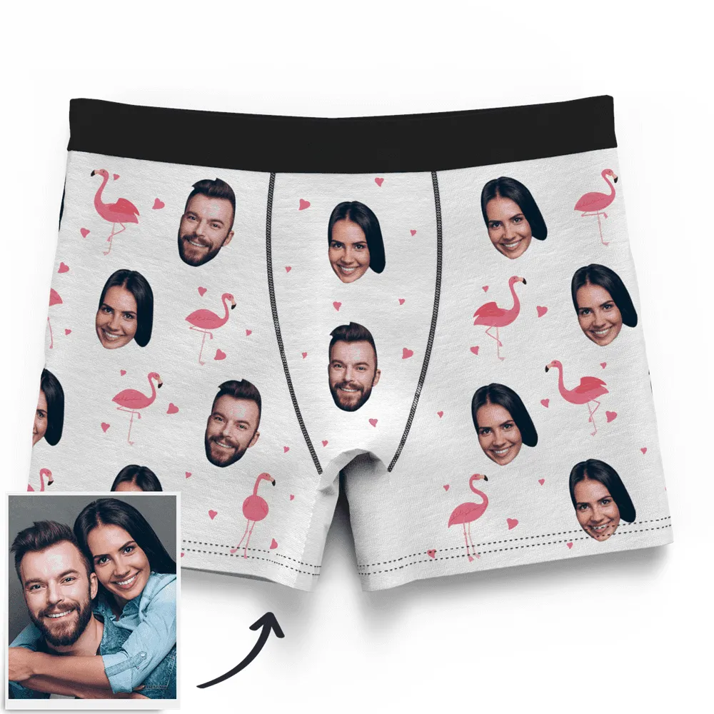 Men's Personalized Flamingo And Face On Boxer Shorts, Custom Men's Underwear