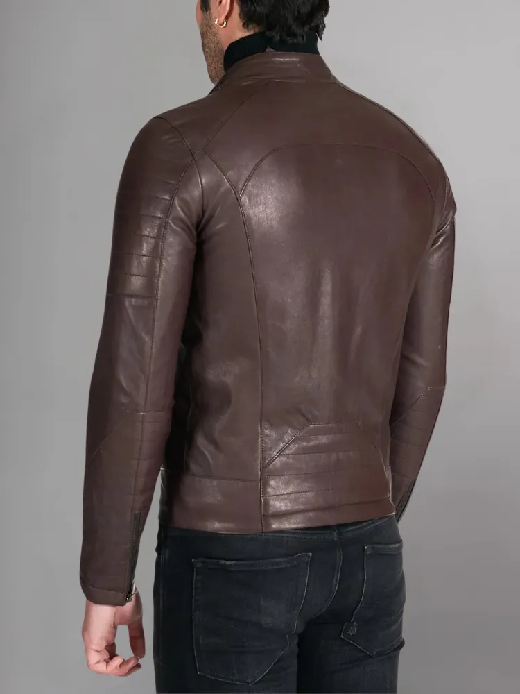 Mens Zipper Style Quilted Leather Jacket