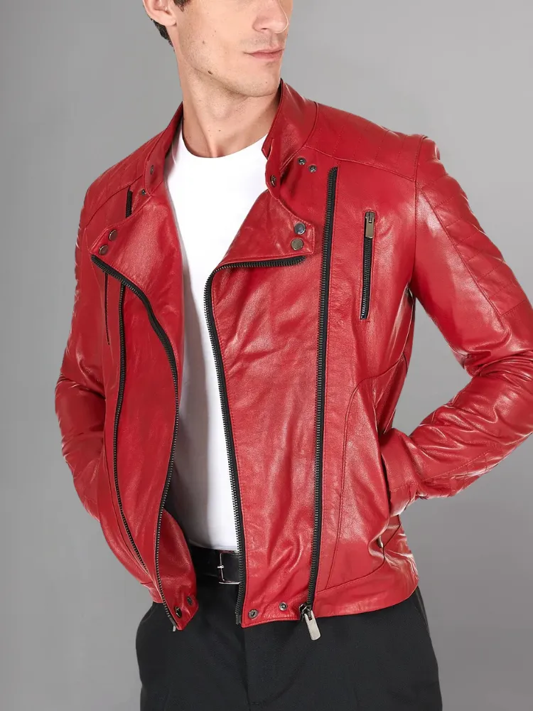 Mens Zipper Style Quilted Leather Jacket