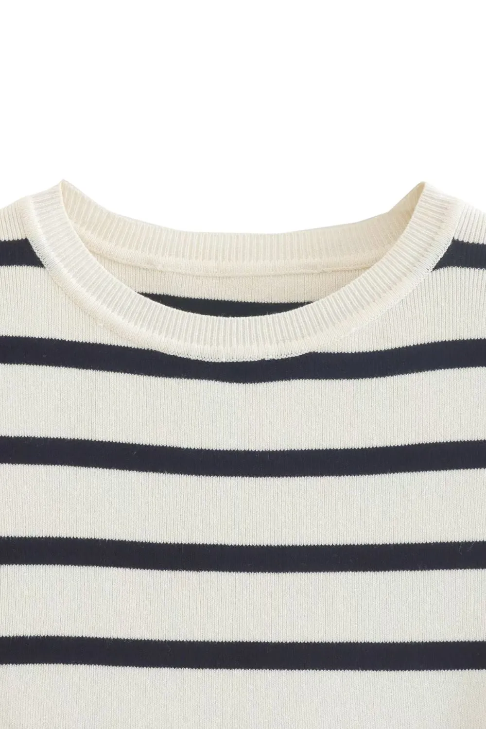 ‘Nataliya’ Round Neck Short Sleeve Striped Cropped Knit Top