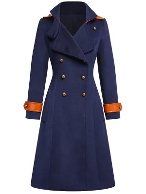 Navy Blue 1940s Patchwork Button Coat