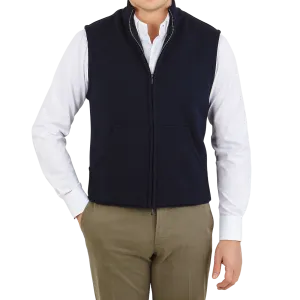 Navy Blue Knitted Virgin Wool Gilet