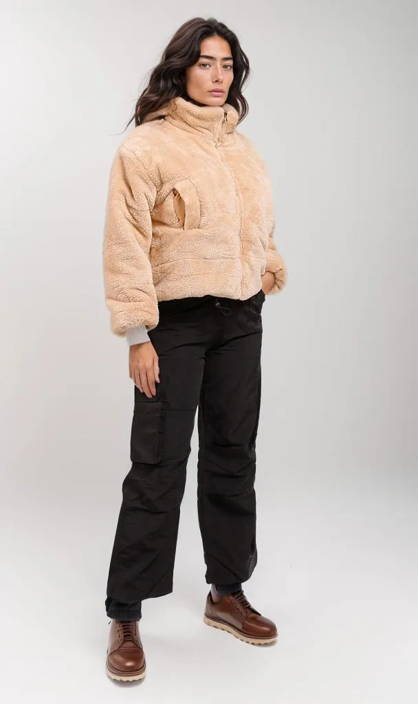 o199091-SHERPA ZIP-UP JACKET - BEIGE