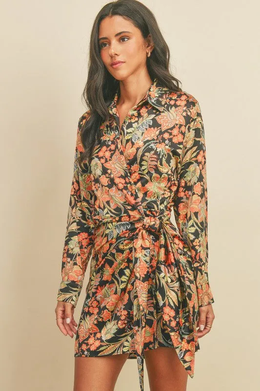 Paisley Printed Wrap Shirt Dress