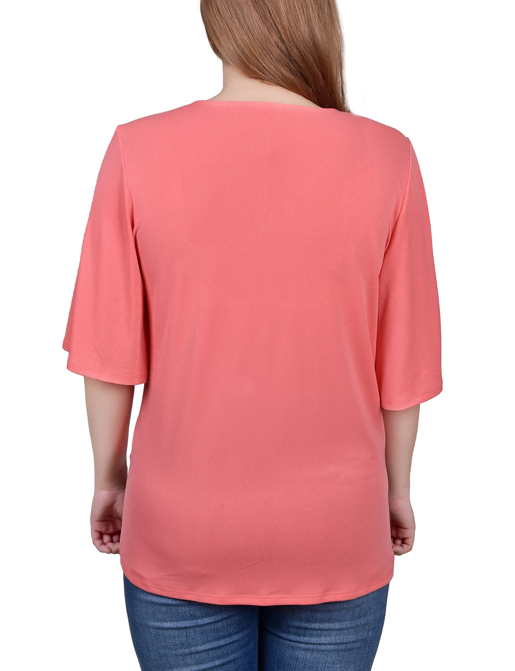 Petite Elbow Sleeve Tie-Front Top