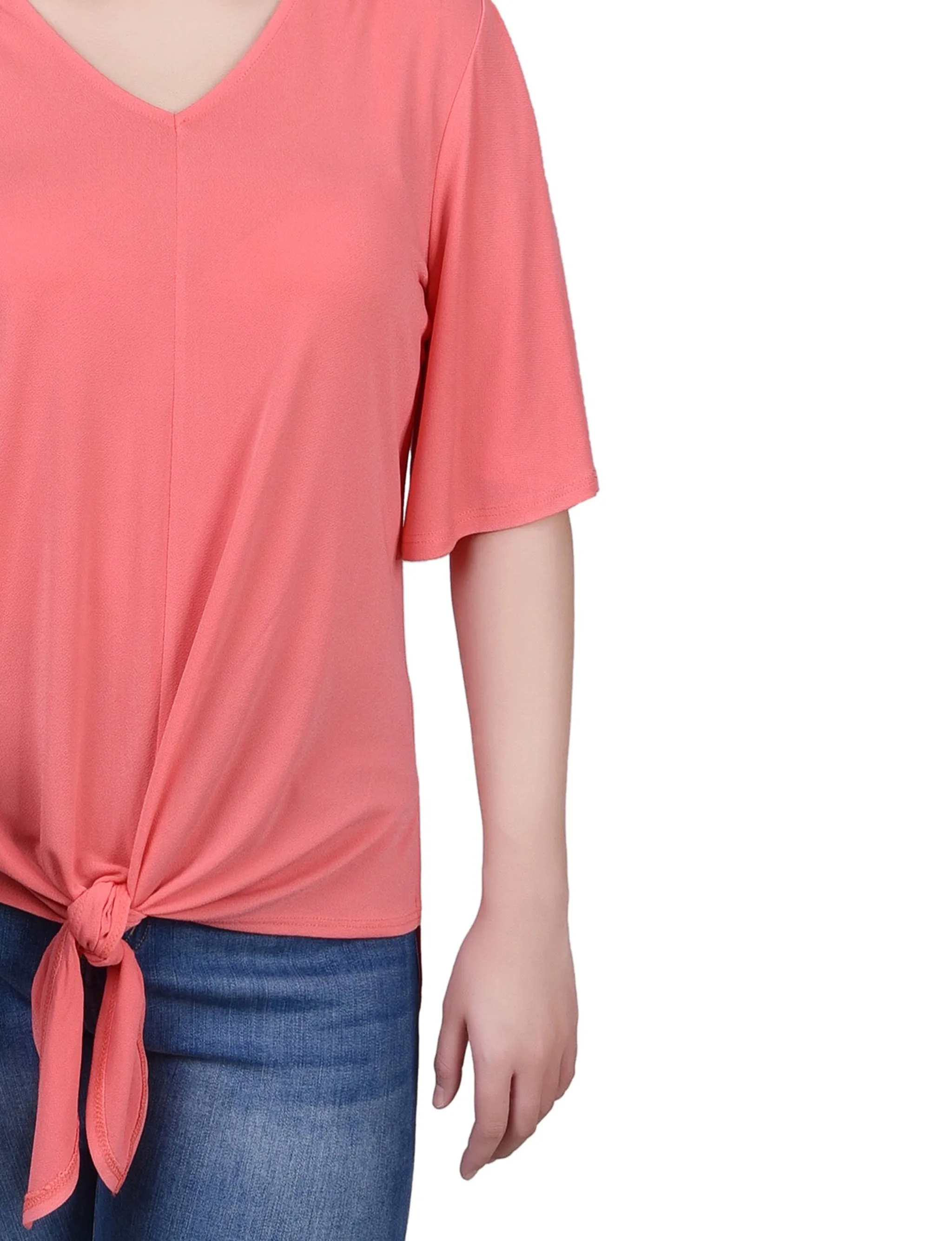 Petite Elbow Sleeve Tie-Front Top