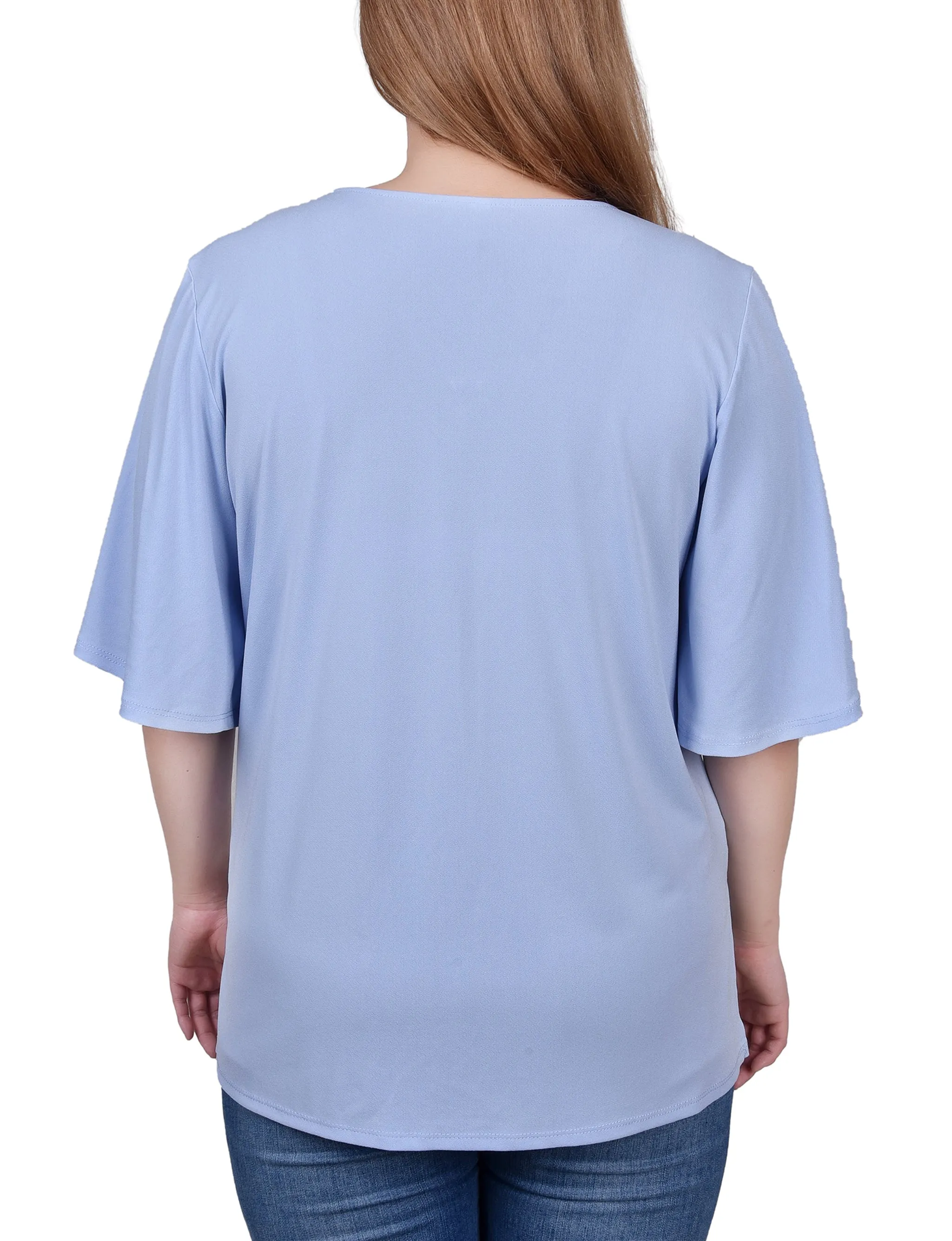 Petite Elbow Sleeve Tie-Front Top