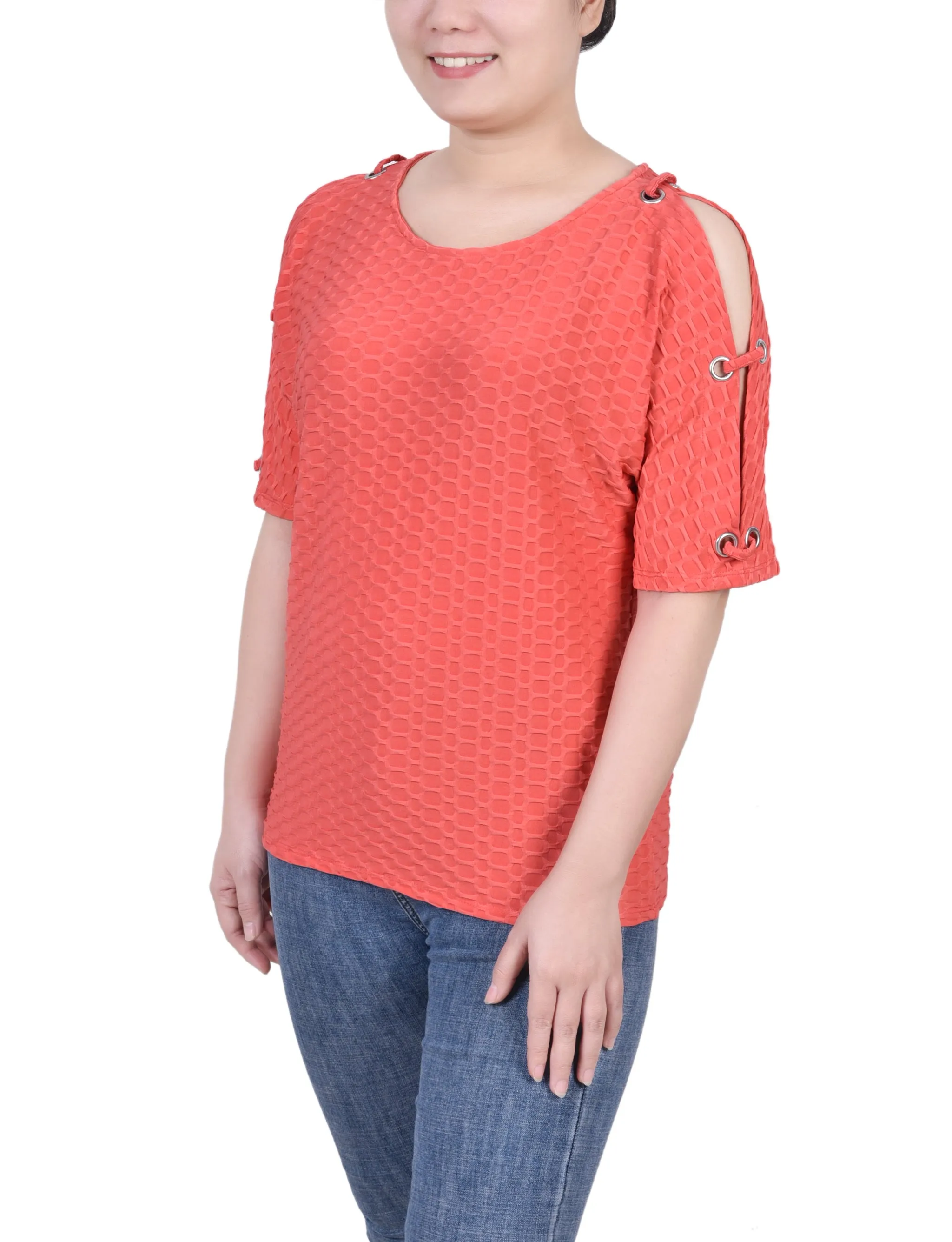 Petite Honeycomb Open Shoulder Tunic