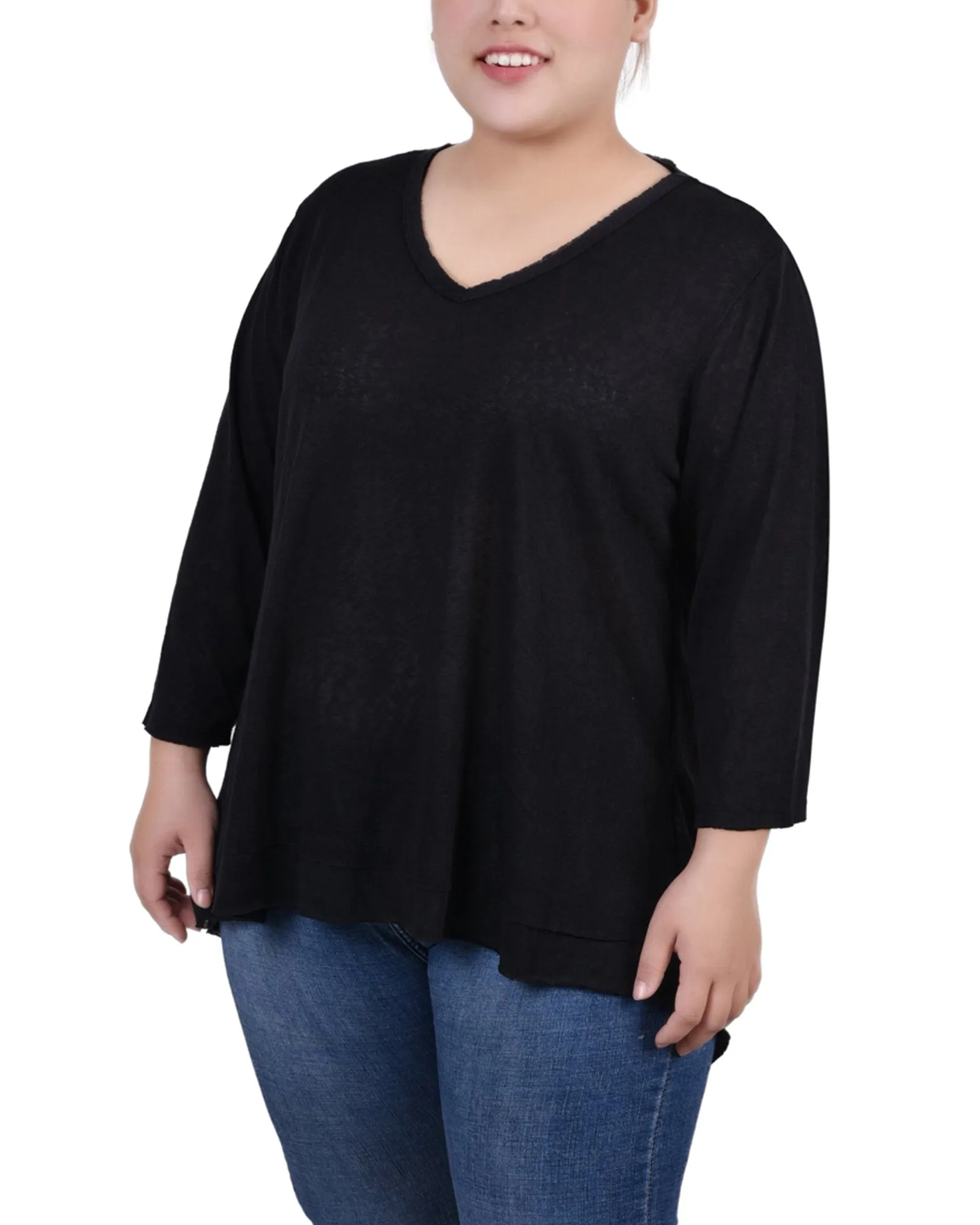 Plus Size 3/4 Sleeve V Neck Top