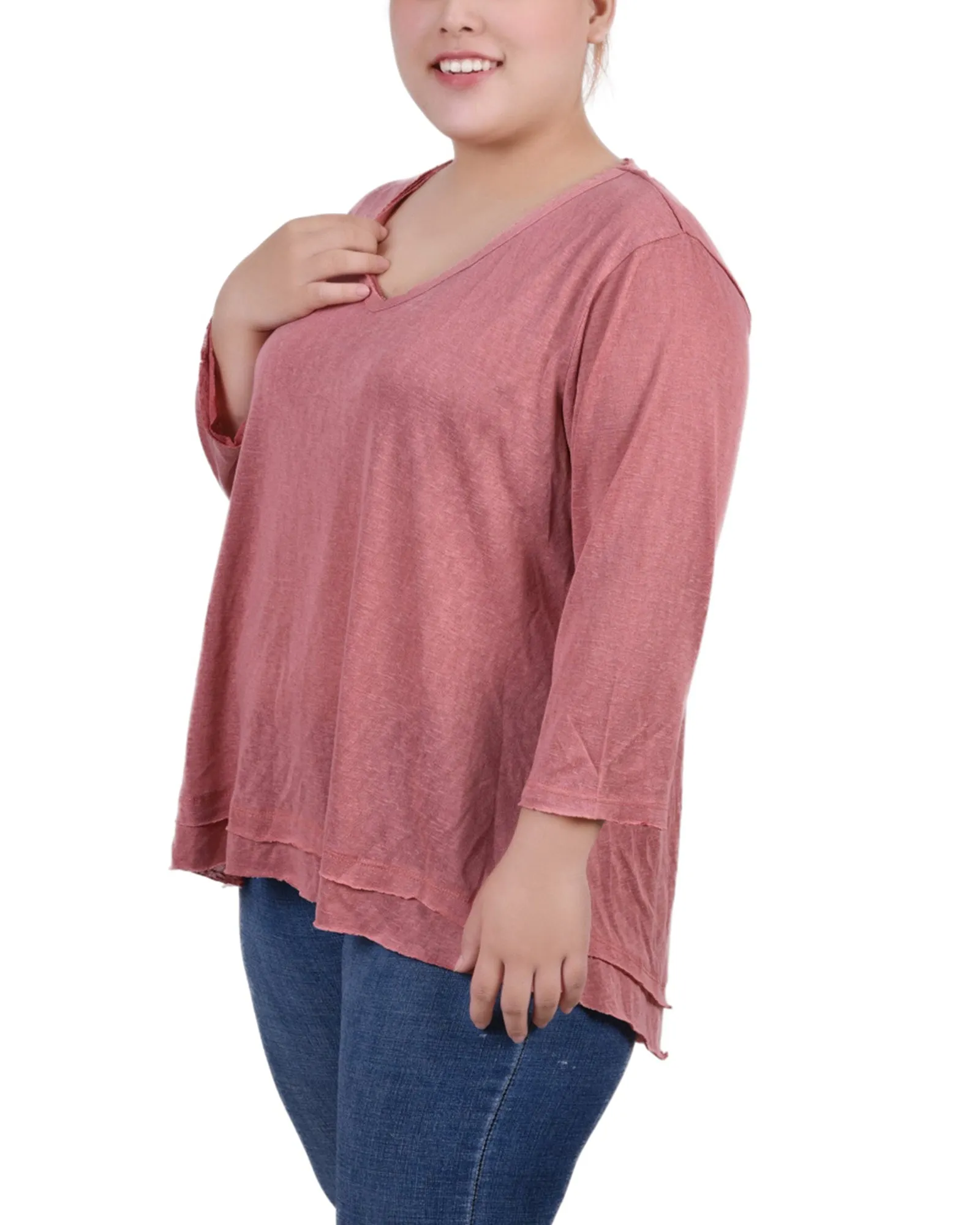 Plus Size 3/4 Sleeve V Neck Top