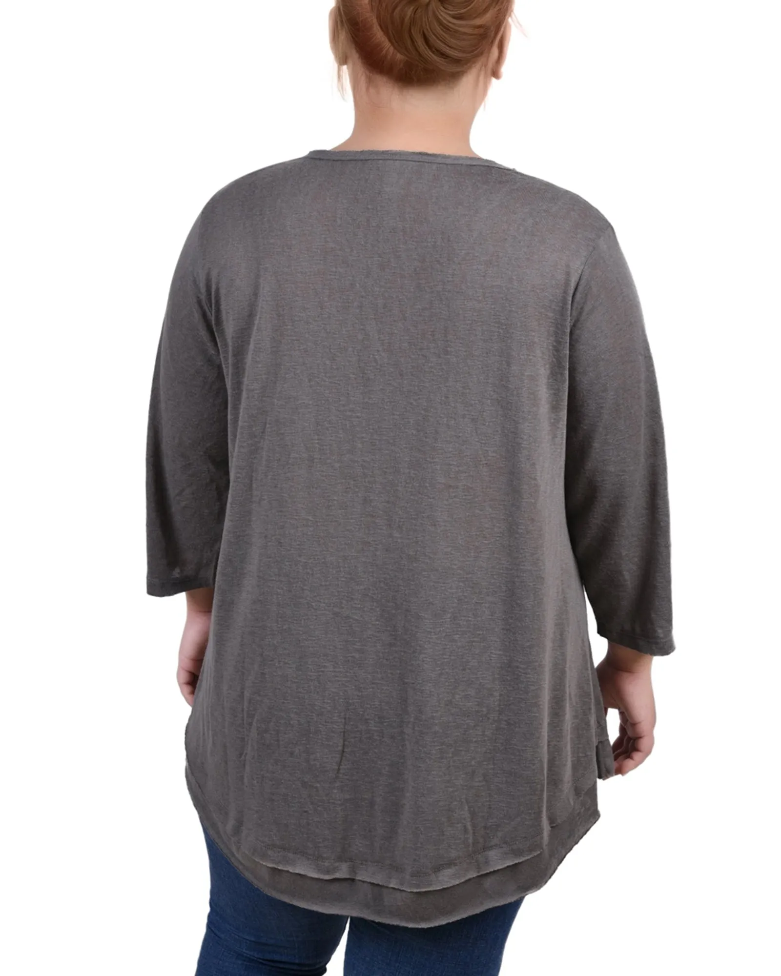 Plus Size 3/4 Sleeve V Neck Top