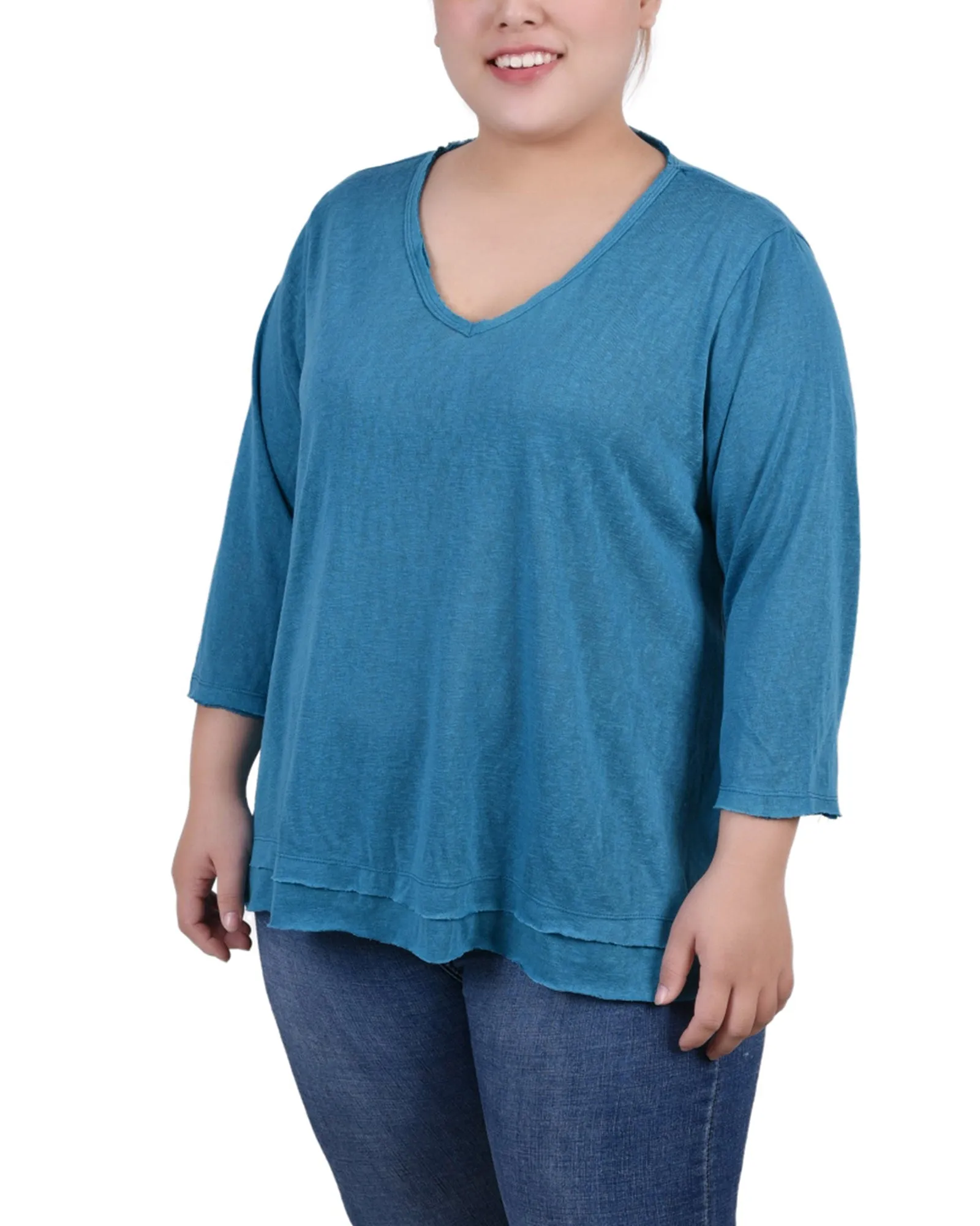 Plus Size 3/4 Sleeve V Neck Top