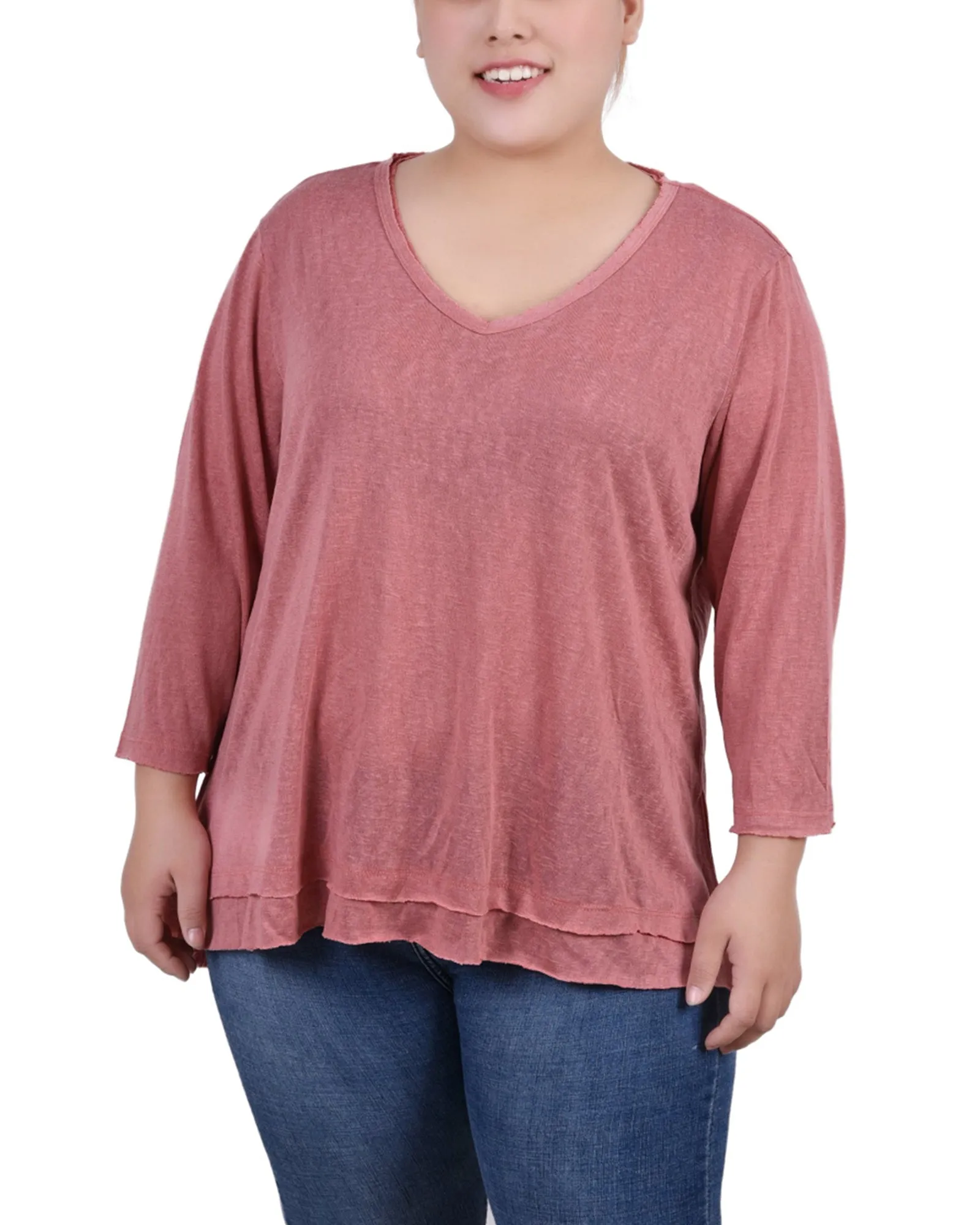 Plus Size 3/4 Sleeve V Neck Top