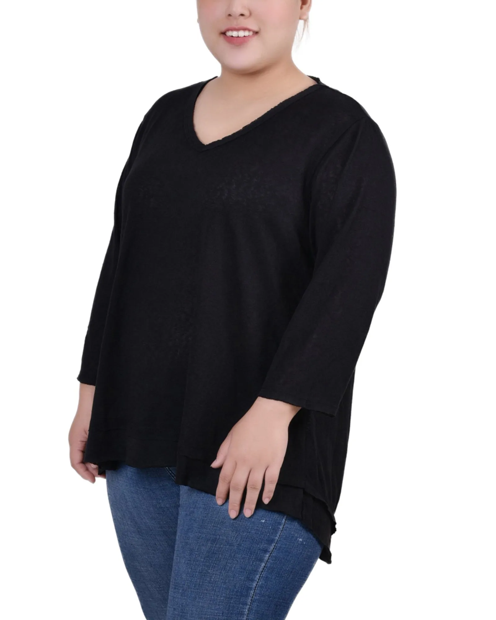 Plus Size 3/4 Sleeve V Neck Top