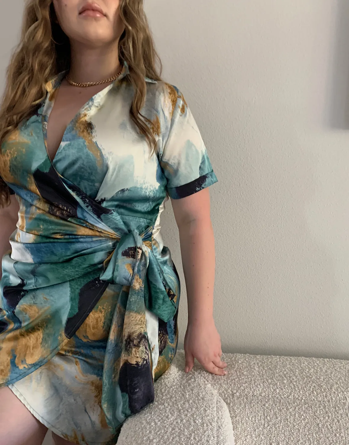 Plus Size Satin Marble Wrap Dress