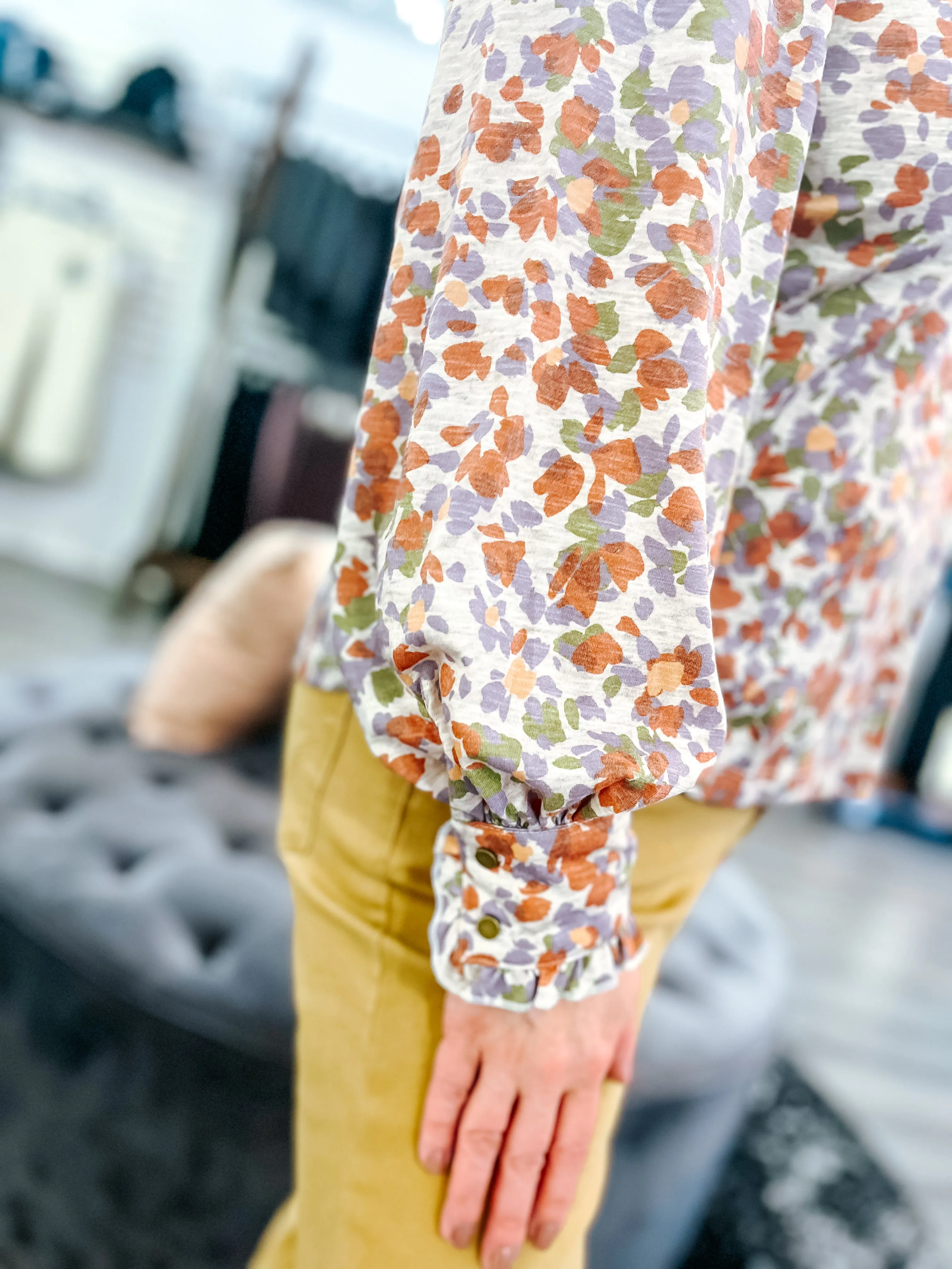 Purple & Orange Floral Knit Top