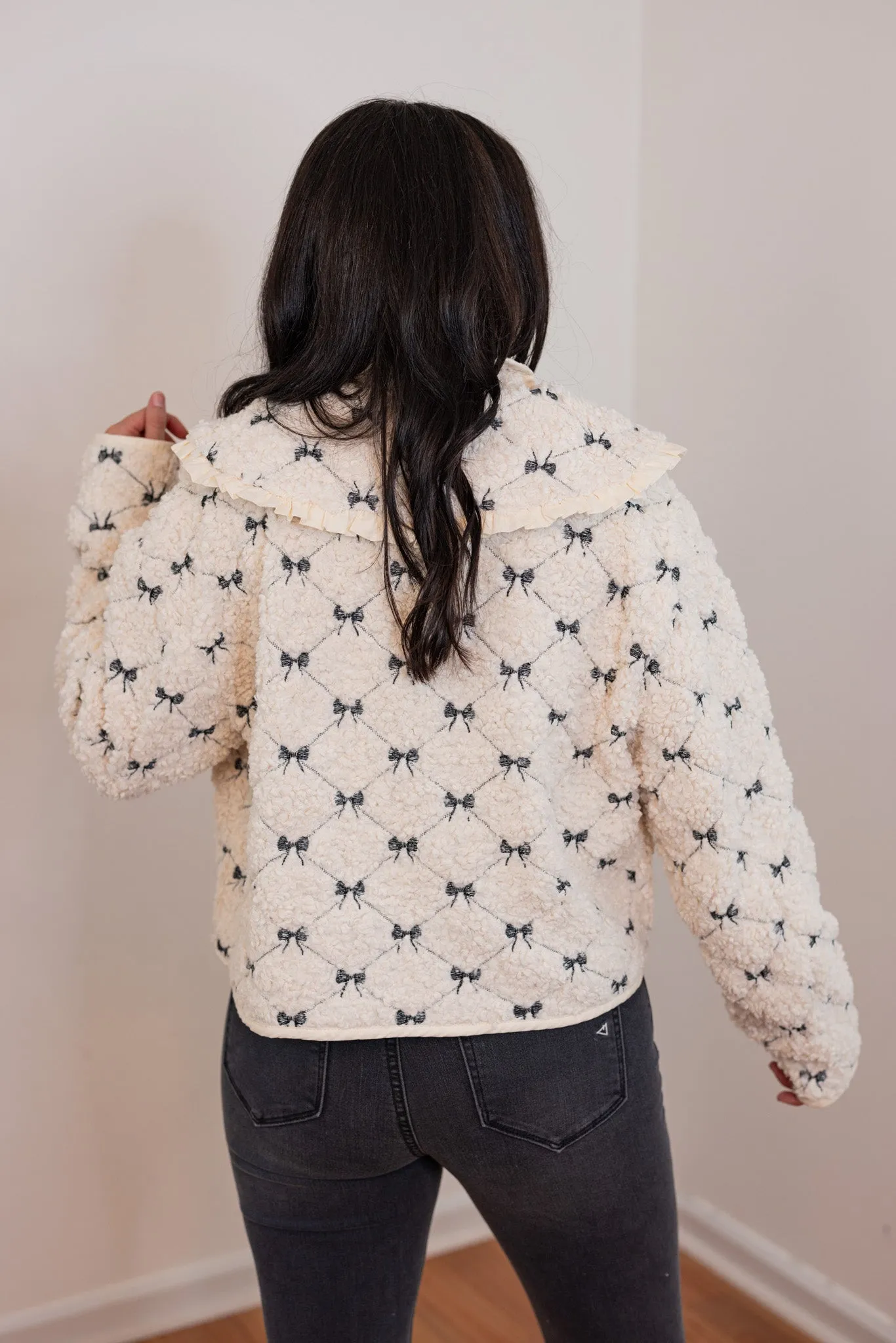 Quilted Bows Cream Sherpa Jacket