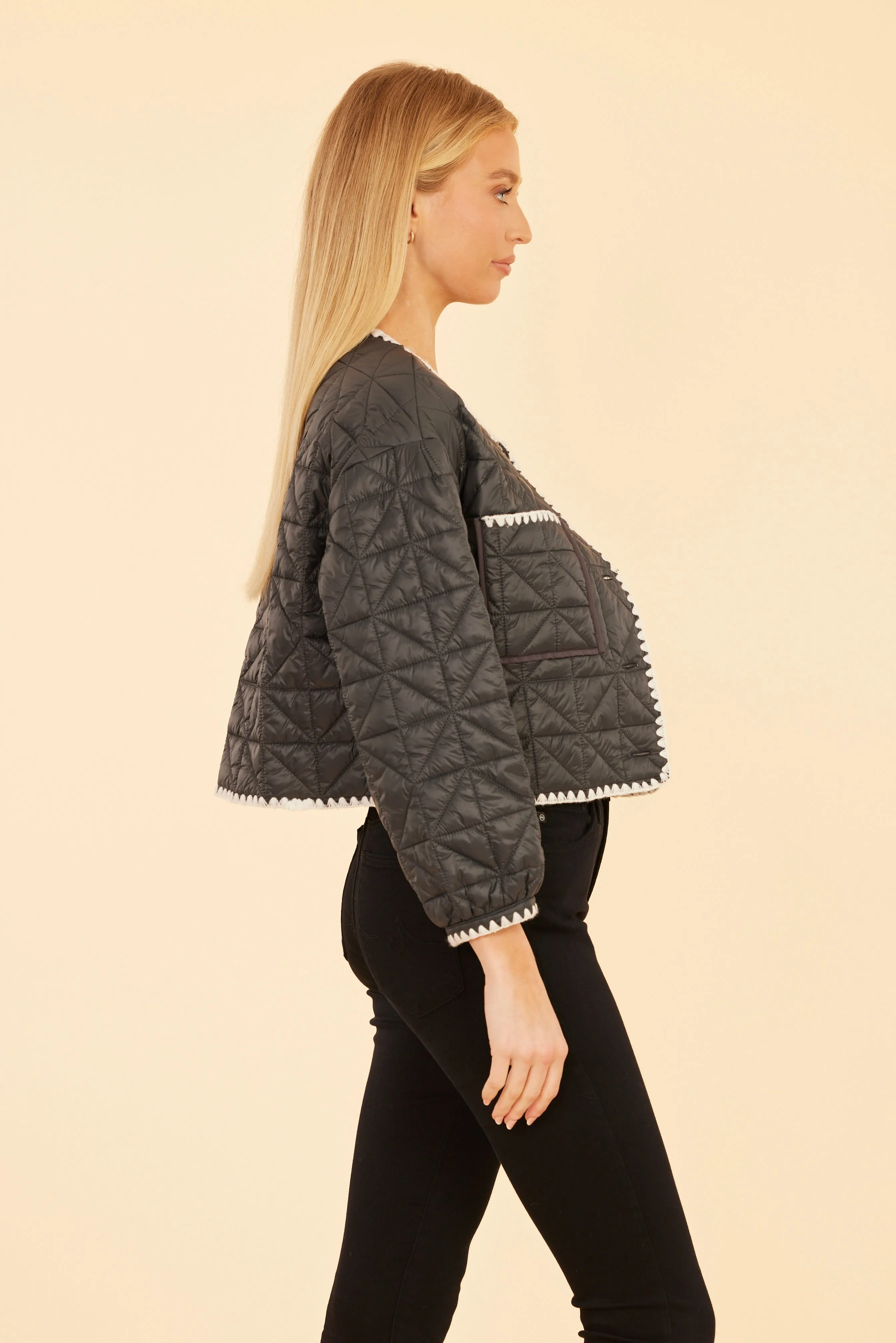 Quilted Whip Stitch Cropped Jacket