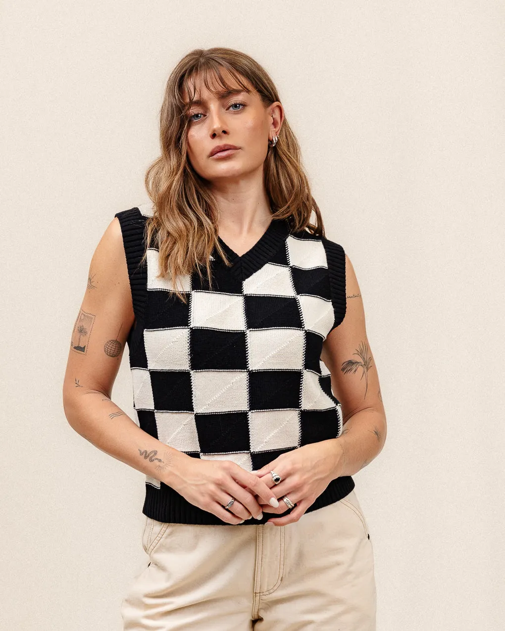 Racing Knitted Vest - Black Checkerboard